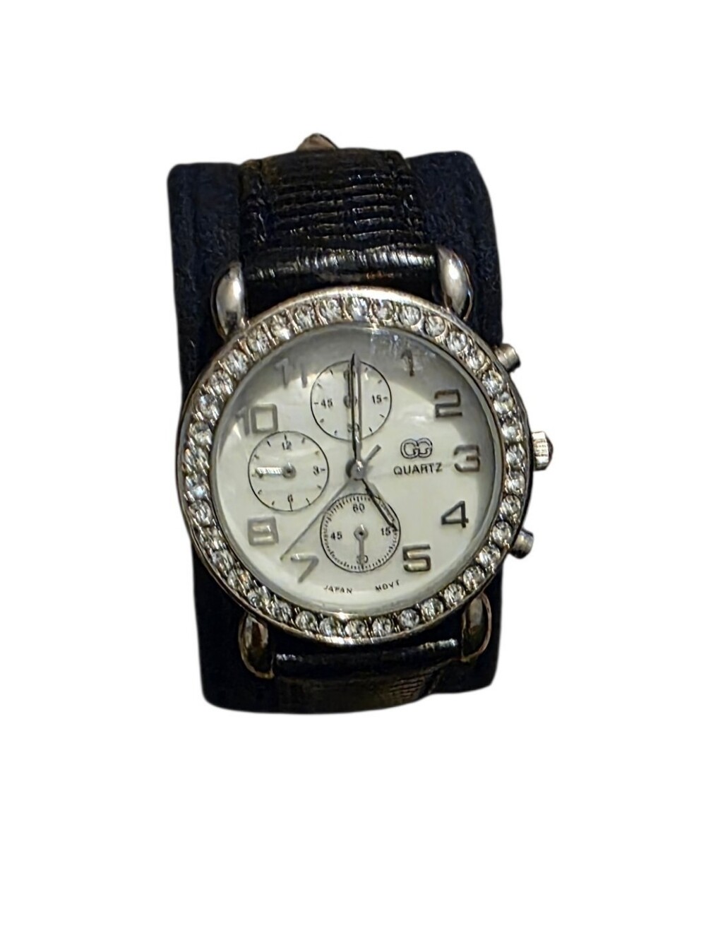 GG Crystal-Accented Quartz Watch with Black Croc Embossed Strap